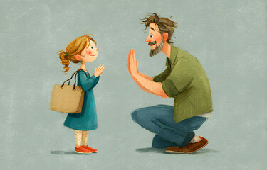 Little girl congratulating dad with Fathers day.