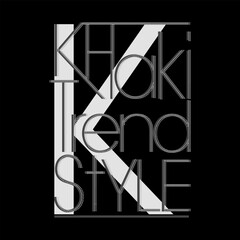 Modern minimal typography featuring the phrase “Khaki Trend Style” with dotted line accents and a bold geometric background. Perfect for fashion graphics, apparel prints, posters
