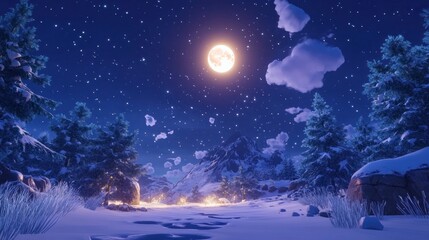 Snowy Mountain Night Scene