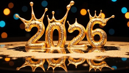 Happy New Year 2026 luxury golden crown splash