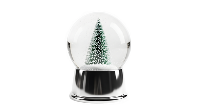 A festive christmas tree inside a clear glass snow globe with a transparent background isolated on transparent background - Powered by Adobe