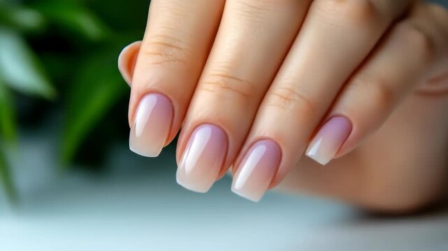 Manicured hand with elegant ombre nails featuring a natural gradient from pink to white tips professional nail art beauty treatment