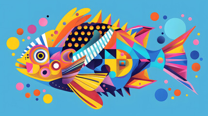 Fototapeta premium Cartoon Tropical Fish flat vibrant colors geometric