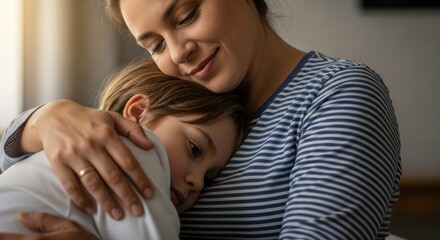 Loving Embrace: A tender moment of comfort and affection, where a mother cradles her child in a warm embrace, creating a haven of safety and solace.