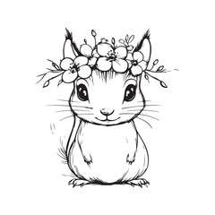 Adorable Floral Crown Forest Animal Line Art