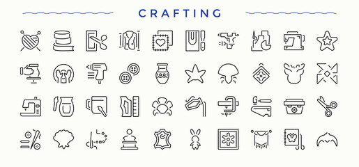 Crafting icon. Contains outline symbols like carpenter tools, handyman, repair, carpenter. Carpenter Tools icon set. Trendy minimal icons. Editable stroke. Vector collection.