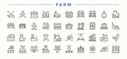 Farm icon set. Minimal thin line web icons set. It contains symbols to gardening, garden, agro, land. Editable stroke. Pixel Perfect. Harvest icon set. © Rubbble