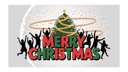 Festive cheer illustration: A vibrant illustration shows the jubilant spirit of Christmas, with a decorated tree surrounded by silhouettes dancing and celebrating the holiday.