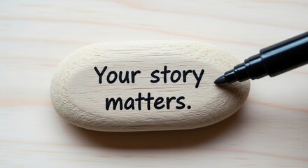 Inspirational message on pebble with marker encouraging personal stories