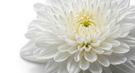 Chrysanthemum in Bloom: A delicate white chrysanthemum, showcasing its intricate layers of petals. The pristine petals are gently illuminated, creating a breathtaking display of nature's elegance.