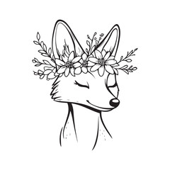 Cute Floral Fox Illustration – Hand-Drawn Animal Clipart