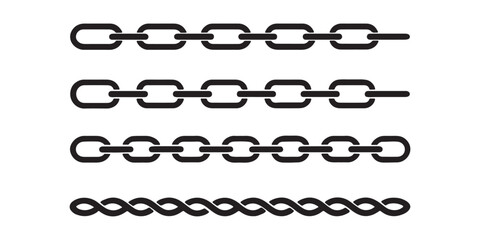 Obraz premium set of metal chain icon, vector, silhouette, Simple flat logo of chain on white background. Chain icon, silhouette. Vector illustration.