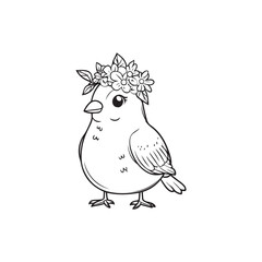Cute Floral Bird Illustration &ndash; Hand-Drawn Adorable Animal Clipart