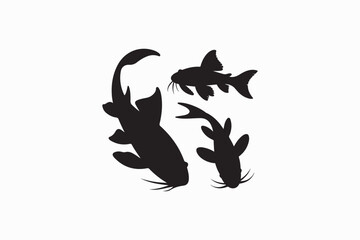 Pleco Plecostomus run fish vector silhouettes black image. eps
