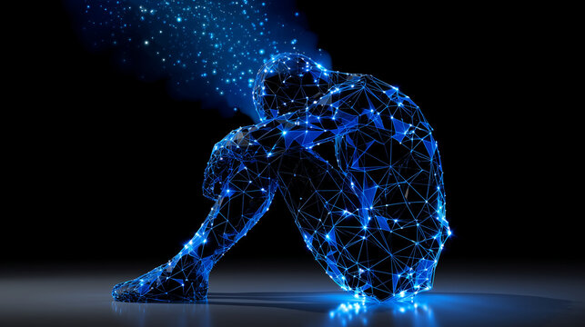 Un concept visuel de la tristesse, de la solitude ou de l'&eacute;puisement dans un contexte ultra-connect&eacute;