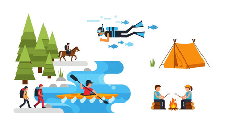 Outdoor Adventure Activities: Hiking, Horse Riding, Kayaking, Diving, Camping, Campfire