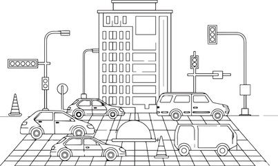 Urban Traffic Line Art Icons Minimal City Vehicle and Street Illustrations