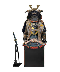 Naklejka premium Samurai armor and sword of Japanese warrior isolated on white background