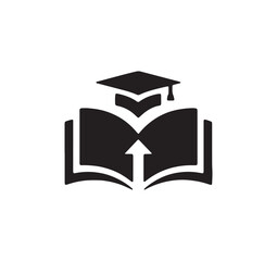 Education Success Logo Vector Icon - Open Book with Upward Arrow and Graduation Cap