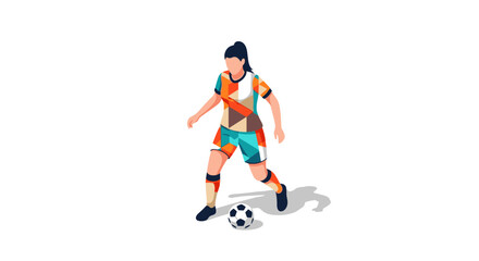 Colorful abstract female soccer player dribbling