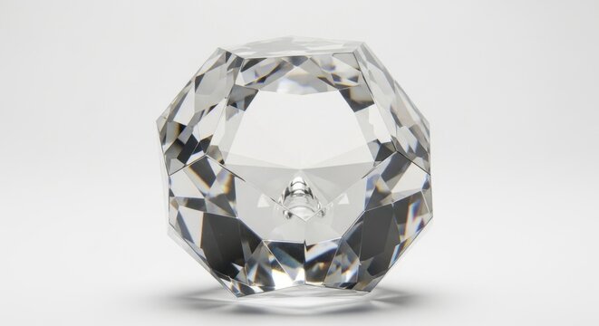 Clear faceted crystal object with a hollow center on a white background.