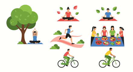 Woman Meditating in Yoga Pose Under a Green Tree, Healthy Lifestyle.