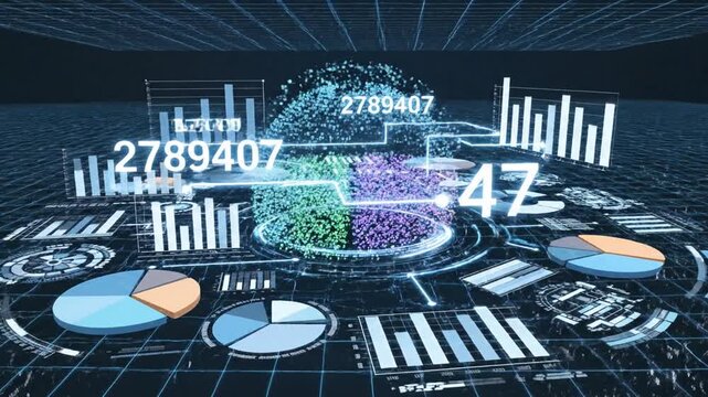 Conceptual illustration of big data analysis featuring organized data flows, sorting mechanisms, and information processing, emphasizing data science, technology, and advanced analytics

