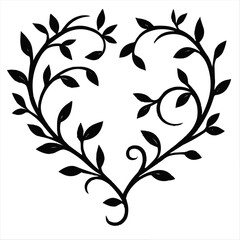 Abstract floral heart and black and white vector flower leaf pattern design ornament illustration