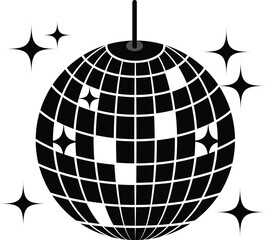 Glittering disco ball icon. Shining Mirror Disco Ball vector for 70s 80s Nightclub Party.