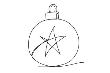 Winter Holiday Decoration Glass Ball Line Art. Christmas or New year Greeting Card Template. Outline Cute Cartoon Christmas Christmas Tree Toy Illustration. Happy Holiday Family Party Invitation Art