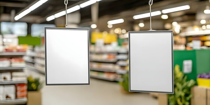 Blank sign hanging in�supermarket aisle