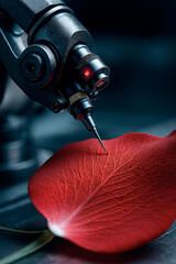 Robotic Arm Engraving Delicate Details on Red Rose Petal
