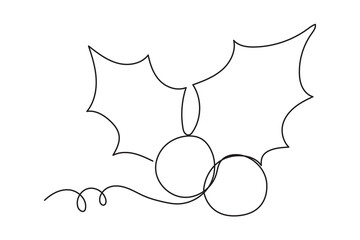 Winter Holiday Decoration Holly Branch Line Art. Christmas or New year Greeting Card Template. Outline Cute Cartoon Christmas Berry Illustration. Happy Holiday Family Party Invitation Design Mascot