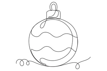 Winter Holiday Decoration Glass Ball Line Art. Christmas or New year Greeting Card Template. Outline Cute Cartoon Christmas Christmas Tree Toy Illustration. Happy Holiday Family Party Invitation Art