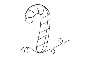 Winter Holiday Decoration Sweet candy Line Art. Christmas or New year Greeting Card Template. Outline Cute Cartoon Christmas Lollipop Illustration. Happy Holiday Family Party Invitation Design Mascot