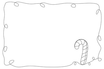 Winter Holiday Decoration Sweet candy Line Art. Christmas or New year Greeting Card Template. Outline Cute Cartoon Christmas Lollipop Illustration. Happy Holiday Family Party Invitation Design Mascot