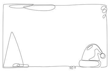 Winter Holiday Decoration Santa hat Line Art. Christmas or New year Greeting Card Template. Outline Cute Cartoon Christmas  Illustration. Happy Holiday Family Party Invitation Design Mascot