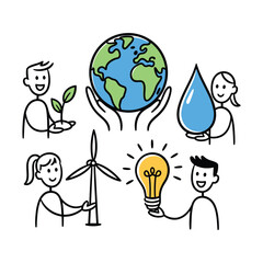 Happy People & Planet Sustainability Doodles