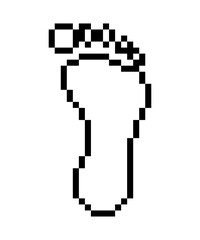 Black and white pixel art footprint icon. retro 8-bit style. cartoon art.