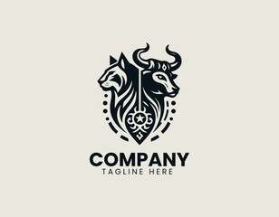 Fototapeta premium Lynx bull viking hybrid character stands proudly forming strong symbolic logo design artwork