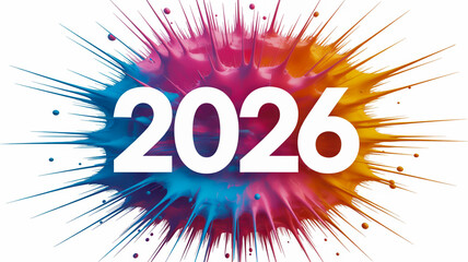 Vibrant explosion of color with the year 2026 in white text