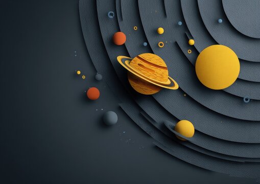 Colorful planets in orbit on a dark background