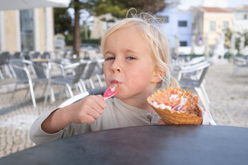 Little 4 Year Old Girl Eating Ice Cream