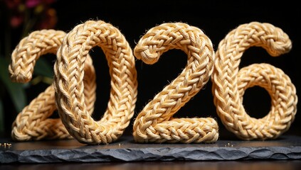 Closeup of 2026 numbers made from rope