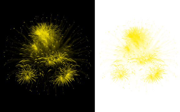 fireworks yellow contrast background png – yellow fireworks on black and white background split image