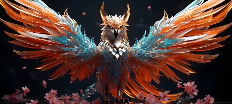A Wolf Garuda , a small creature made of glass that is sitting in the palm of your hand,,generative AI - Powered by Adobe