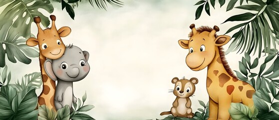 Naklejka premium Cute cartoon safari zoo with animal frame.