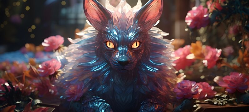 A Wolf Garuda , a small creature made of glass that is sitting in the palm of your hand,,generative AI - Powered by Adobe