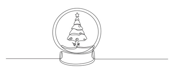 Continuous Line Drawing of a Christmas Snow Globe with Tree,Continuous Line Art Snow Globe with Christmas Tree