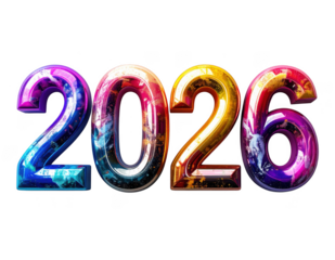 2026 3D numbers for New Year celebration. Isolated on transparent background